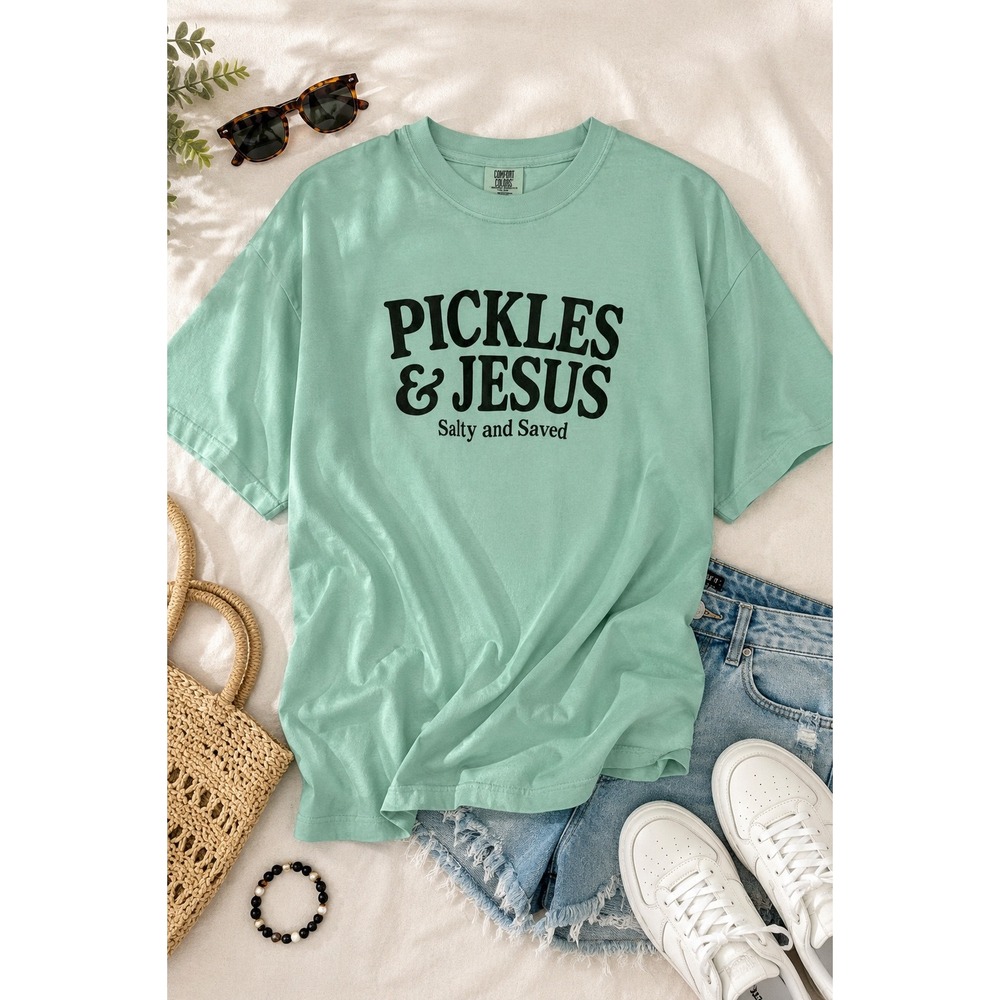 NEW Comfort Colors Pickles & Jesus Salty Saved Mint Green Graphic T-Shirt 2X Tee